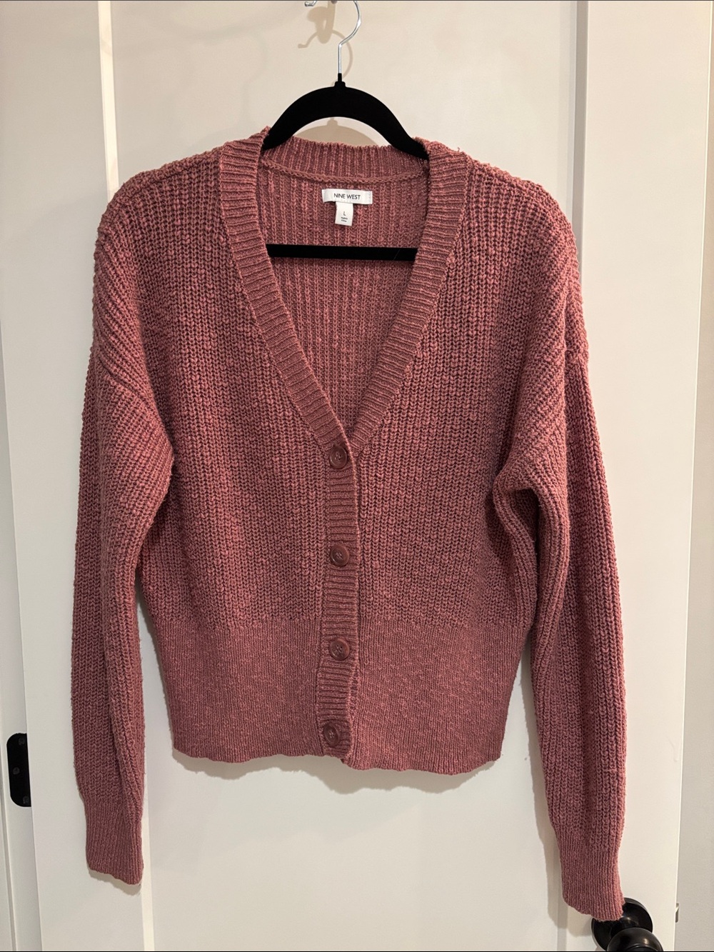 Nine West Rose Mauve V-Neck Button Cardigan